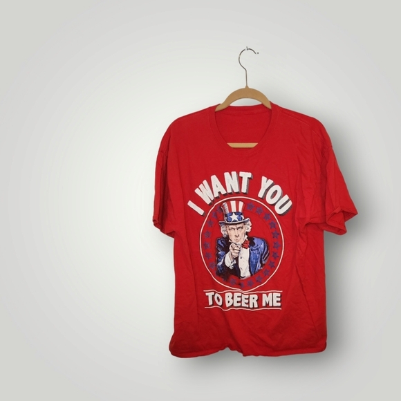 I Want You To Beer Me Uncle Sam America Red Shirt Size Large L - Picture 1 of 7